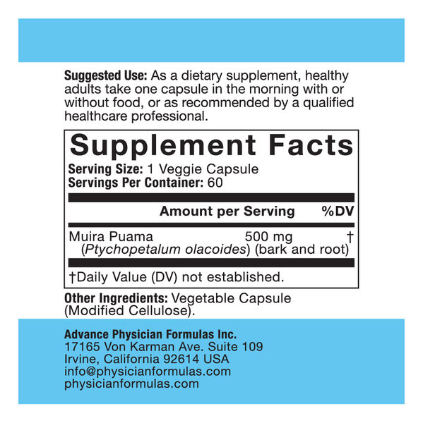 Muira Puama, 500 mg, 60 Vegetable Capsules Advance Physician Formulas