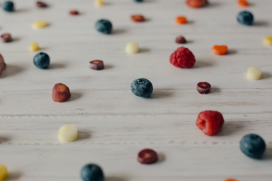 Berries arranged on table