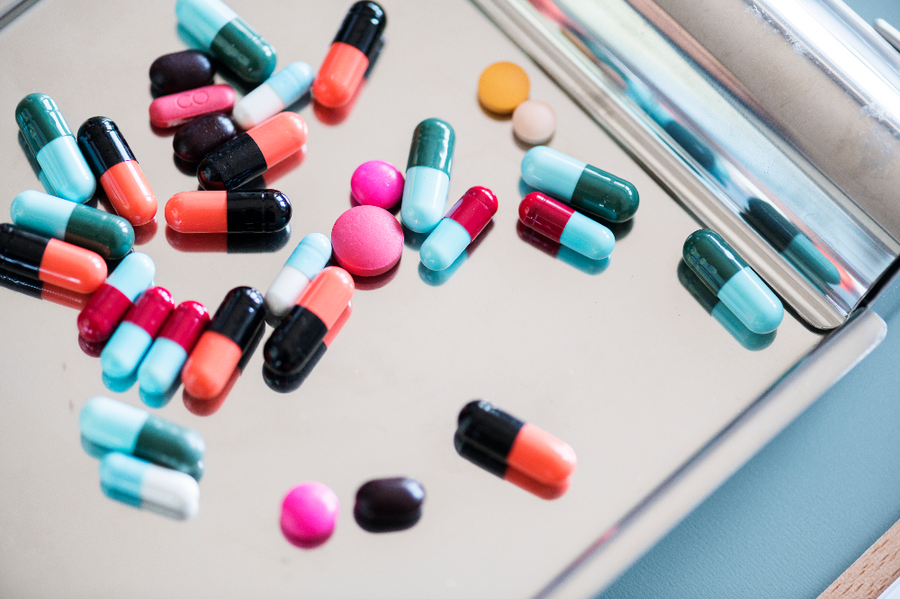 An assortment of pills on a tray