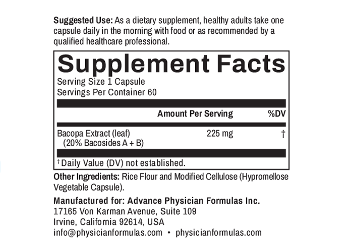 Bacopa Extract, 225 mg, 60 Vegetable Capsules