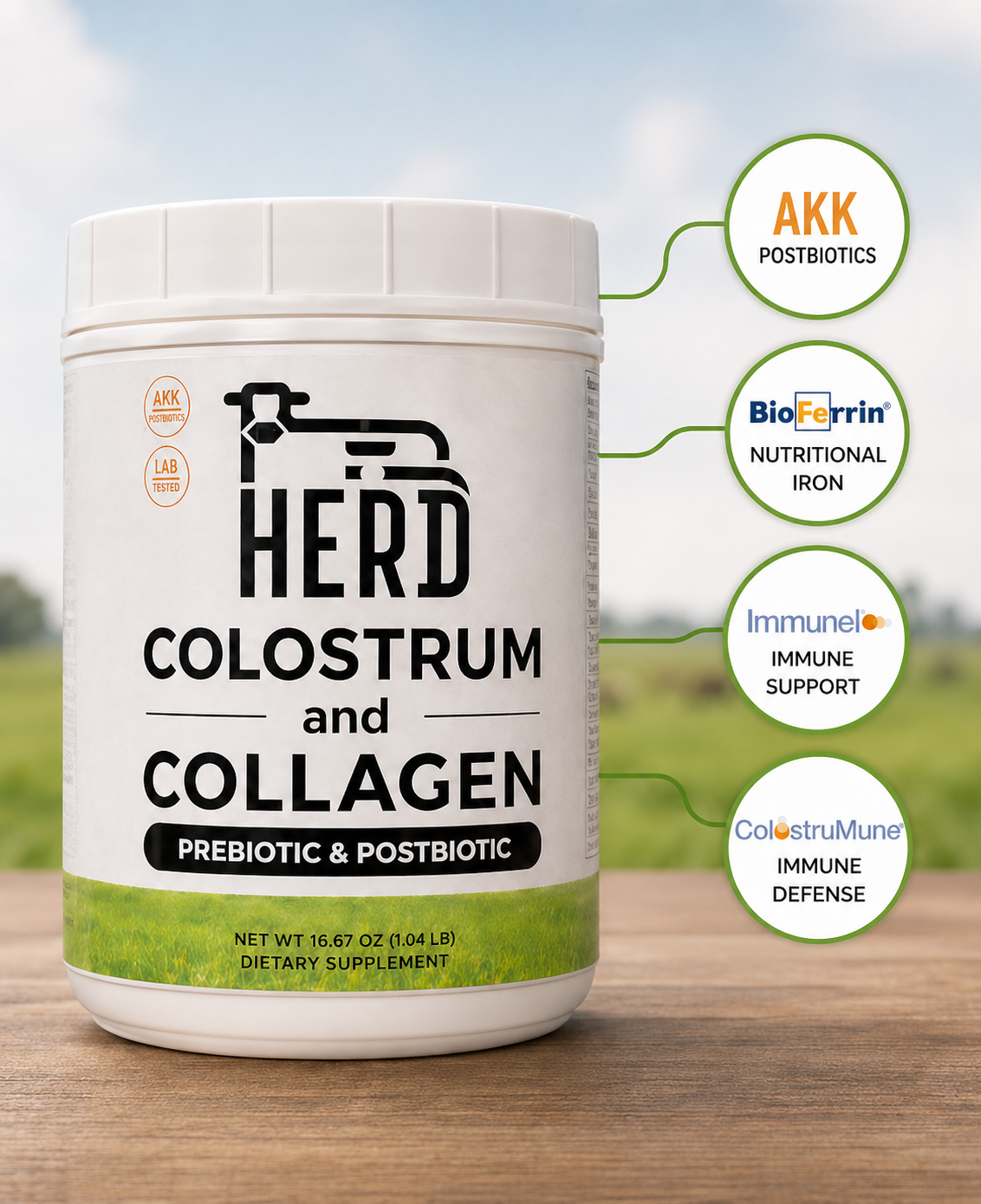 HERD Colostrum & Collagen Powder — Prebiotic + Postbiotic Gut & Skin Support | 35 Servings - Supplement Facts - Advance Physician Formulas