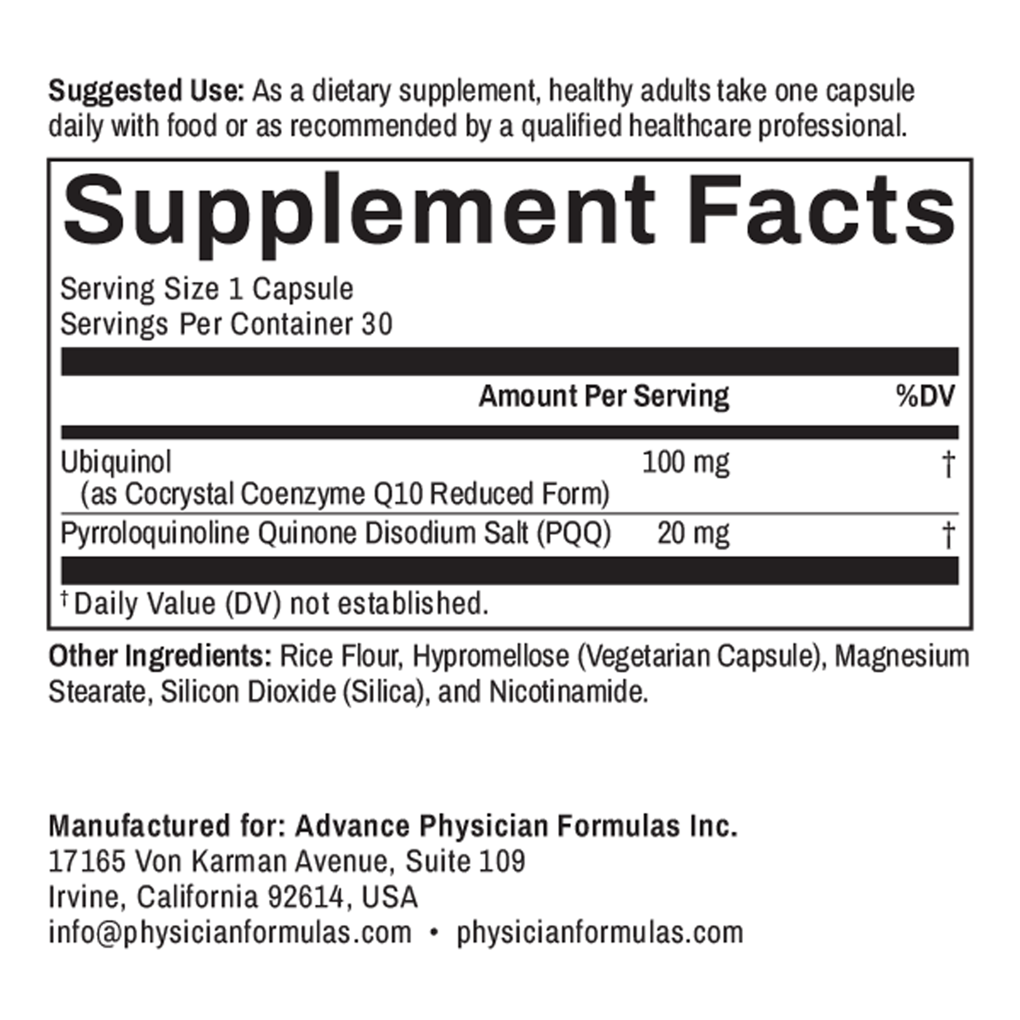 CoQ10 + PQQ, 100 mg Ubiquinol, 30 Vegetable Capsules