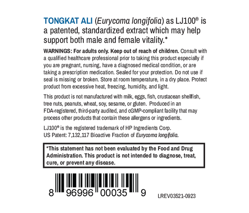LJ100; Tongkat Ali Extract, 25 mg, 60 Vegetable Capsules