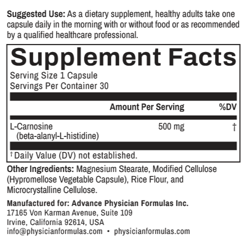 L-Carnosine, 500 mg, 30 Vegetable Capsules