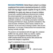 Mucuna Pruriens Extract, 15% L-Dopa, 200 mg, 60 Vegetable Capsules