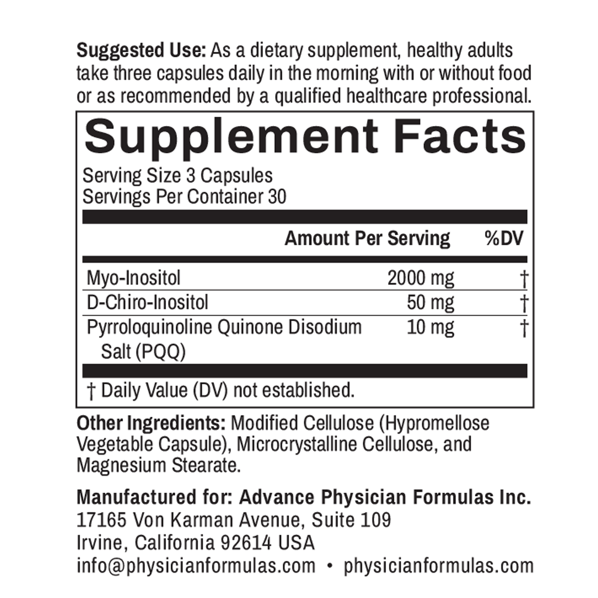 Myo-Inositol with D-Chiro-Inositol and PQQ, 90 Vegetable Capsules