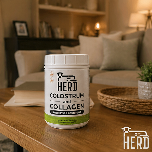 HERD Colostrum & Collagen Powder — Prebiotic + Postbiotic Gut & Skin Support | 35 Servings - Side Panel View - Advance Physician Formulas