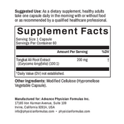 Tongkat Ali, 200 mg, 60 Vegetable Capsules - Product Label - Advance Physician Formulas