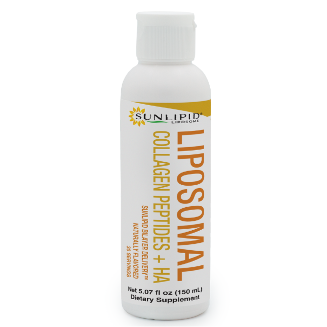 Bottle of SunLipid Liposomal Collagen Peptides + Hyaluronic Acid, 150 mL