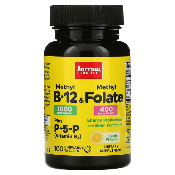 Jarrow Formulas, Methyl B-12 & Methyl Folate, Lemon, 100 Chewable Tablets